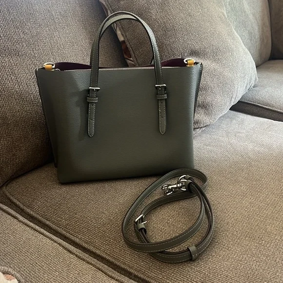 Coach Green Leather Tote with Silver Hardware - Picture 2 of 9